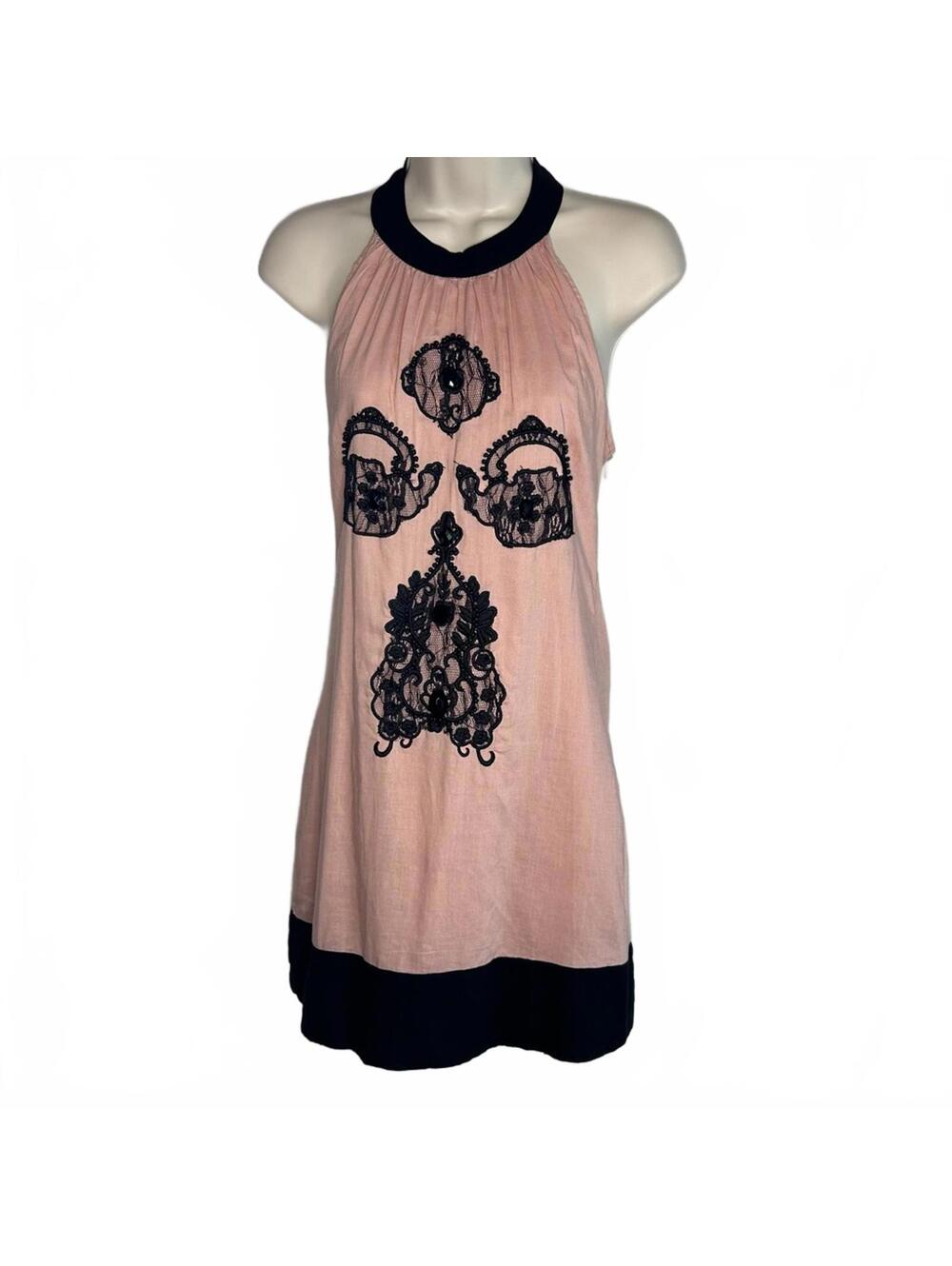 Peppe Peluso Cotton Halter Backless Dress | Dusty Rose & Black | Size Large NWT